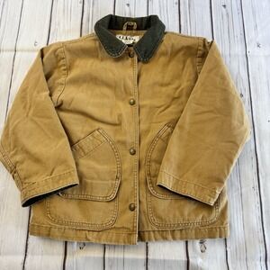 90s L.L. Bean Kids Canvas‎ Barn Chore Jacket Collar Khaki Size Small Boys